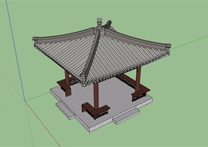 古典中式详细的完整亭子设计SU(草图大师)模型