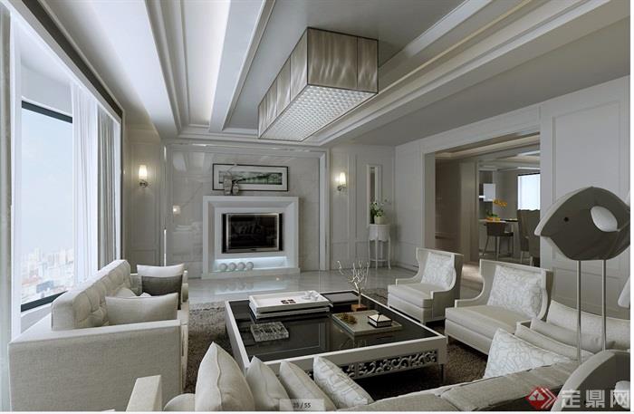 现代整体详细完整客厅空间装饰3d模型