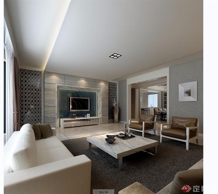 客厅详细完整空间设计3d模型