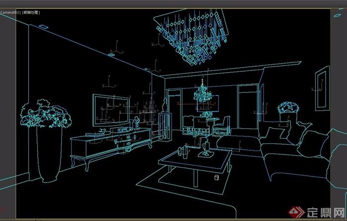 现代风格详细的整体客餐厅空间装饰3d模型