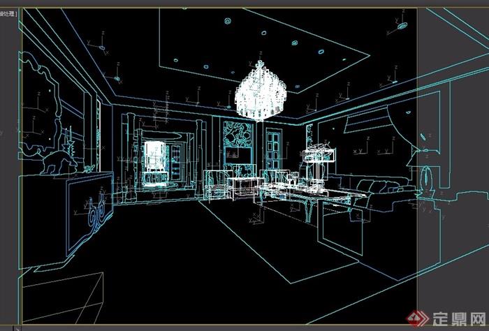 现代整体详细完整的客厅空间3d模型及效果图
