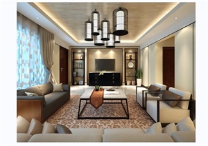 客厅详细的整体设计3d模型及效果图