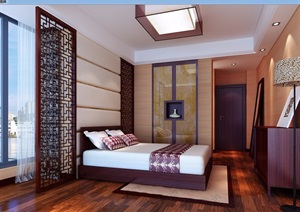 中式详细的整体卧室空间3d模型