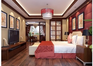 中式详细的卧室装饰3d模型及效果图
