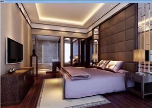 简约中式详细的卧室装饰3d模型