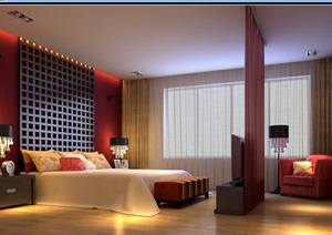 住宅详细完整的卧室装饰3d模型