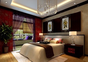 卧室详细的完整空间装饰3d模型