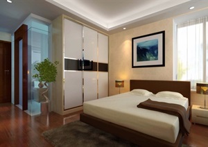 现代详细的整体卧室空间装饰3d模型