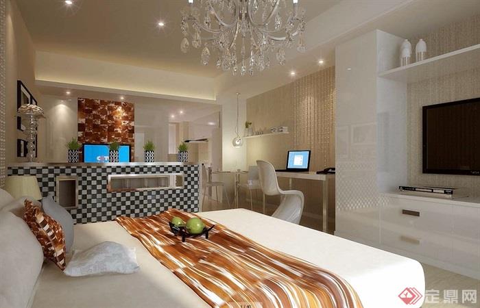 现代风格详细的完整卧室装饰空间3d模型
