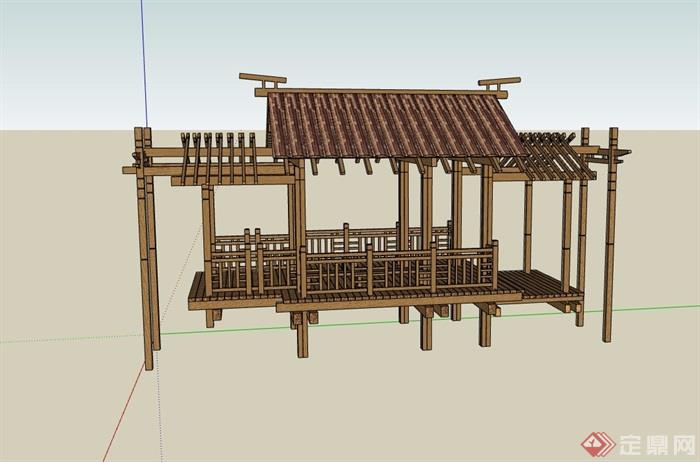 古典中式详细的廊亭素材设计su模型
