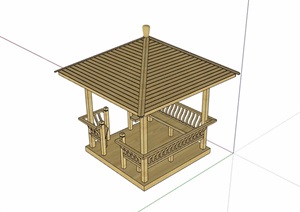 中式全木质详细完整的凉亭素材设计SU(草图大师)模型