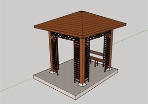 全木质详细的凉亭素材设计SU(草图大师)模型