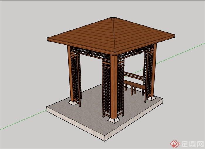 全木质详细的凉亭素材设计su模型