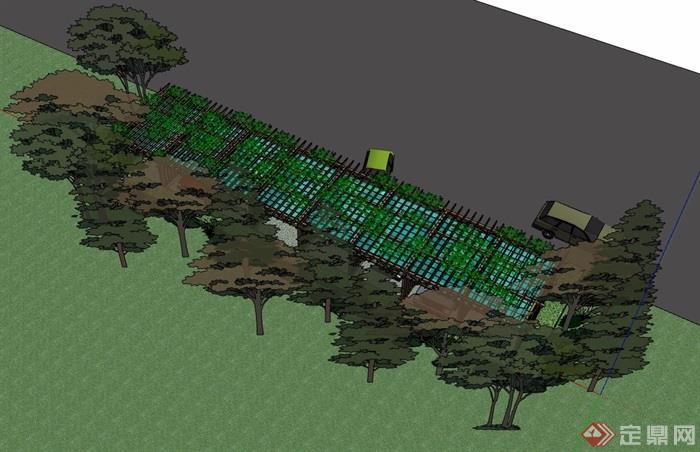 园林景观详细的玻璃花架廊设计su模型