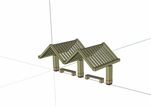 园林景观廊架及坐凳素材设计SU(草图大师)模型