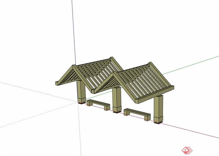 园林景观廊架及坐凳素材设计su模型