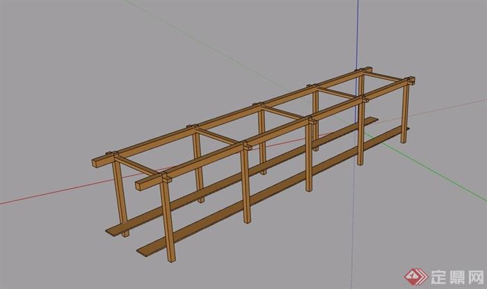 简单的木质廊架及坐凳素材设计su模型