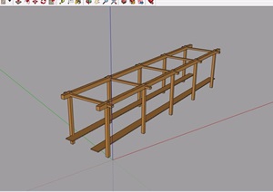 简单的木质廊架及坐凳素材设计SU(草图大师)模型