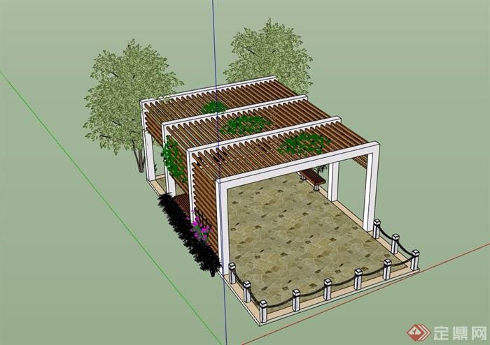 详细的经典园林景观节点廊架素材su模型