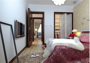 现代详细的住宅卧室空间3d模型及效果图
