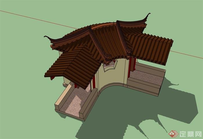古典中式详细的完整亭廊素材设计su模型