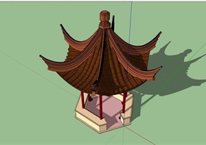 古典中式详细的翘脚凉亭素材设计SU(草图大师)模型