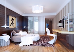 现代详细的卧室装饰空间设计3d模型及效果图