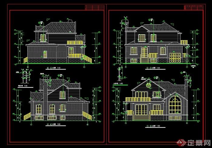 详细的完整欧式别墅两层设计cad施工图及效果图pdf文本
