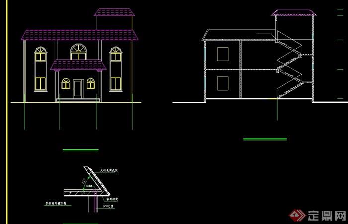 两层住宅别墅设计cad施工图及效果图