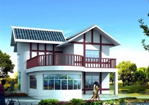 中式两层详细的住宅别墅设计cad施工图及效果图