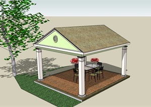 美式风格详细的庭院亭子素材设计SU(草图大师)模型