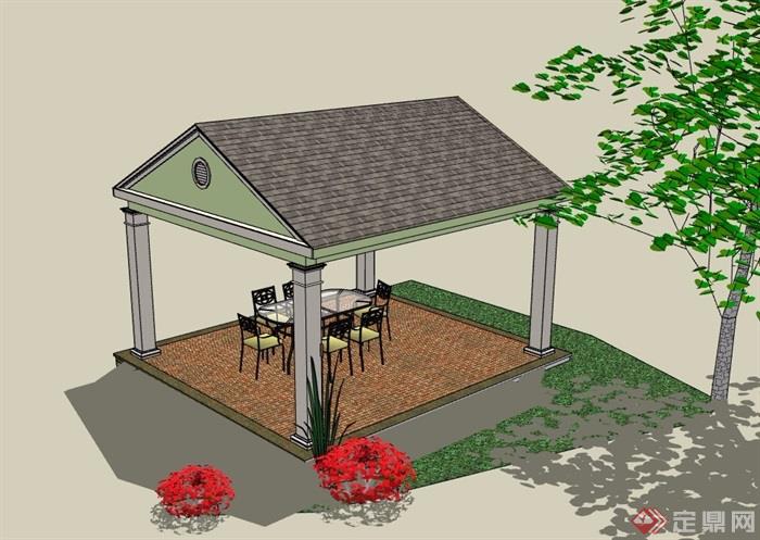 美式风格详细的庭院亭子素材设计su模型