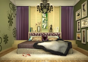 现代详细的卧室装饰设计3d模型