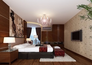 详细的整体卧室床装饰3d模型及效果图