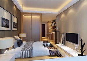 详细的完整住宅卧室装饰空间设计3d模型