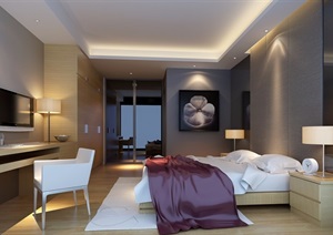 现代详细卧室装饰空间设计3d模型